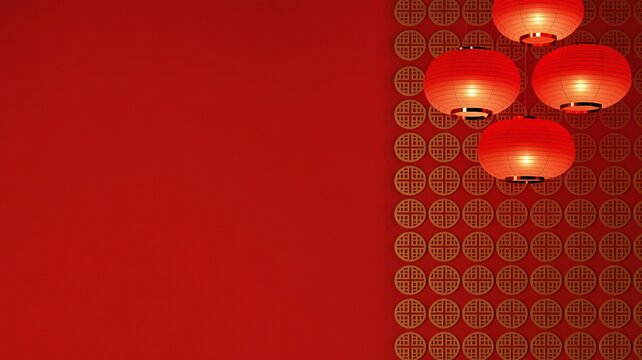 Luna new year, Festive red background with glowing lanterns and traditional Chinese pattern