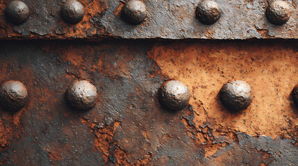 Closeup rusty metal beam with rivets. aged steel beam, corroded surface, abstract pattern. grunge industrial design, weathered texture, old architectural detail. industrial background for. rusted