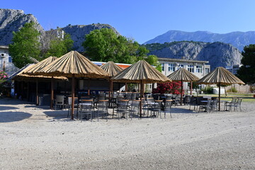 beach, Adriatic Sea, Omiš, Croatia, Europe, water, panorama, canyon, beach, city, vacation,