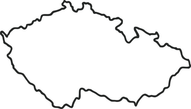 Simple (only sharp corners) map of Czechia (Czech Republic) vector drawing. Mercator projection. Filled and outline version.
