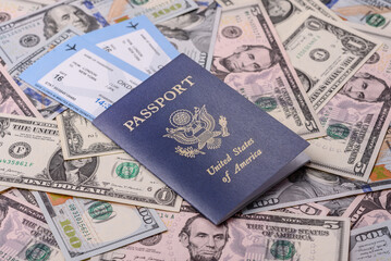 US passport for travelling, flying and doing business. USA document, id