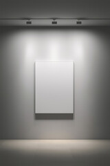 Blank Vertical Canvas on Gallery Wall Under Spotlights