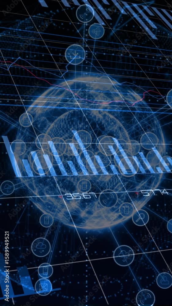 Aufkleber visualizing global data with animated digital graphs and charts
