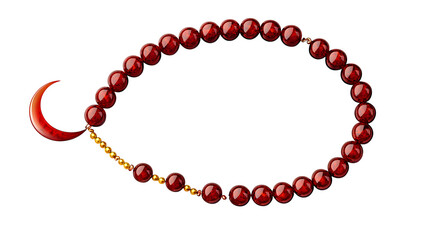 Obraz premium Red beaded rosary with crescent pendant, isolated on transparent background