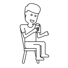 Illustration of a Man Checking Phone When Sitting On a Chair
