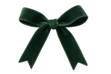 Dark green velvet bow adding a touch of elegance, isolated on a transparent background, perfect for festive decorations or gift wrapping
