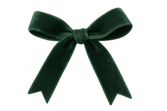 Dark green velvet bow adding a touch of elegance, isolated on a transparent background, perfect for festive decorations or gift wrapping