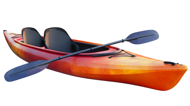 Two-person kayak with paddle, 3d rendered, isolated on transparent background