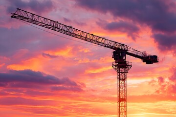 tower crane from construction site at sunset