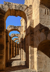 A view of the ruins of the El Djem (Jem) Roman amphitheatre in Mahdia, Tunisia