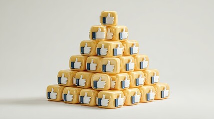 Pyramid of thumbs-up icons, stacked cubes