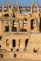 A view of the ruins of the El Djem (Jem) Roman amphitheatre in Mahdia, Tunisia