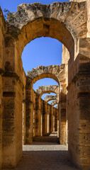 A view of the ruins of the El Djem (Jem) Roman amphitheatre in Mahdia, Tunisia