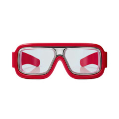 Pair of red goggles with a blue lens