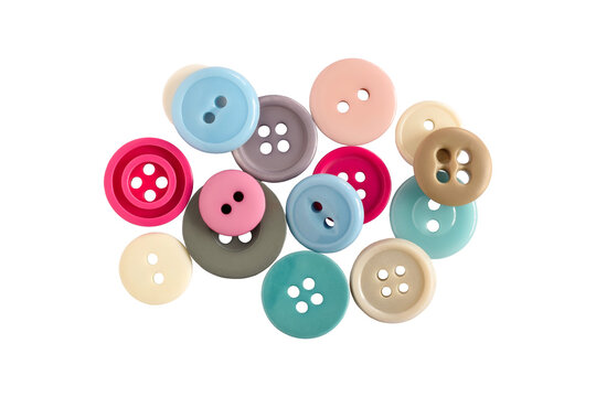 Group of pastel color sewing buttons isolated cutout on transparent