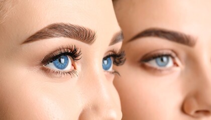 Obraz premium Close-up of two women's faces, focusing on eyes and eyebrows