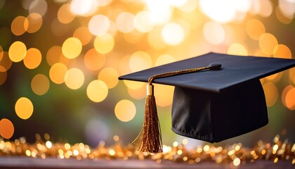 Graduation cap over bokeh background