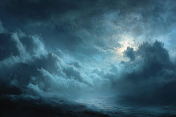 Obraz premium Dramatic clouds and ocean waves at twilight create a mysterious atmosphere over the sea