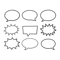 Hand-Drawn Black Outline Speech and Explosion Bubbles Set