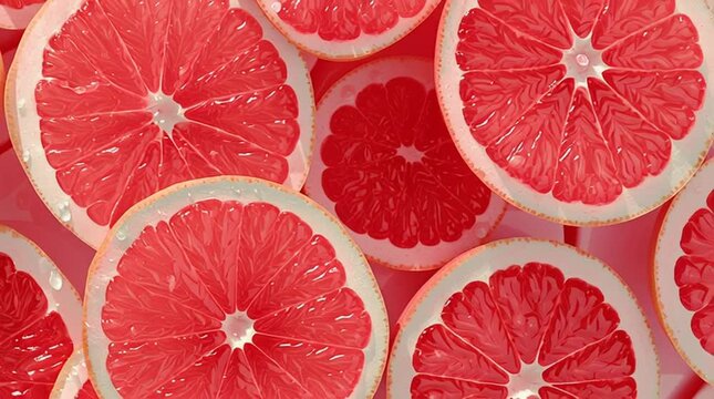 Grapefruit background. Close-up grapefruit pattern. Bright, dynamic background with citrus grapefruit slices.
