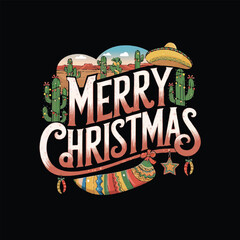 "Merry Christmas" Mexican Desert Theme Vector Design