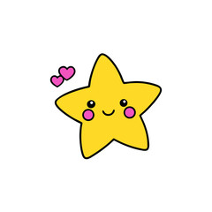 Cute Kawaii Shooting Star with Tiny Arms and Heart