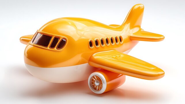 Elegant 3D yellow plane icon in cartoon style  
