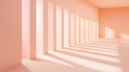 Obraz premium Abstract Peach Room Sunlight Columns Minimalist Architecture Design