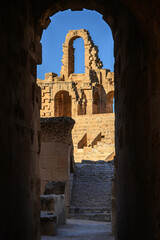 A view of the ruins of the El Djem (Jem) Roman amphitheatre in Mahdia, Tunisia