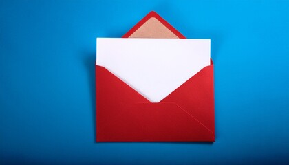 red envelope with white card on blue background