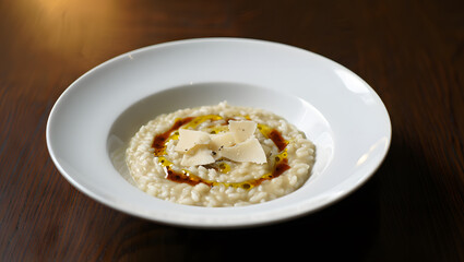 Gourmet Creamy Risotto with Parmesan and Olive Oil Drizzle: Elegant Italian Food Photography