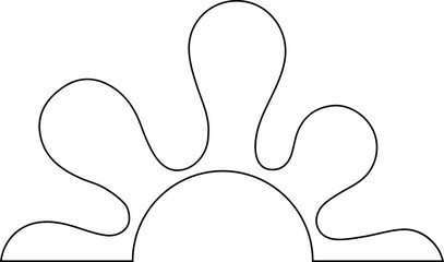 Stylized ink splash with irregular flower-shaped contour formed by outward strokes and a central hollow in a semi radial layout.