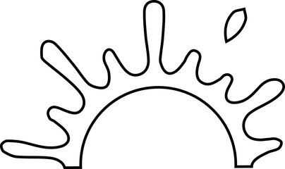 Ink splatter shaped like a star with rough outer edges, hollow center, and a burst of radial strokes forming a semi circular mark.