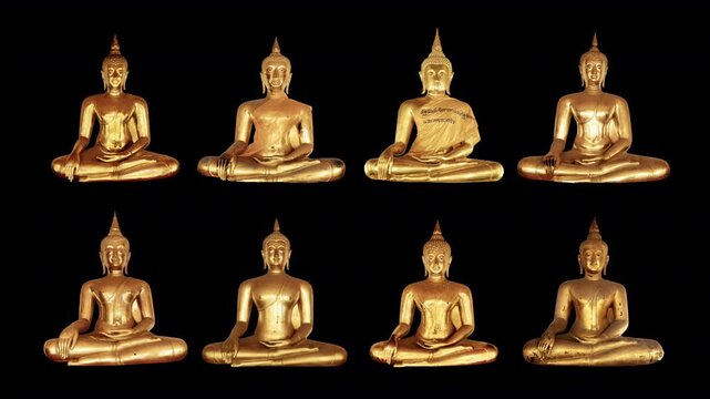 cutout golden buddha statues with red background 