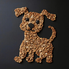 A dog made out of pet food kibble
