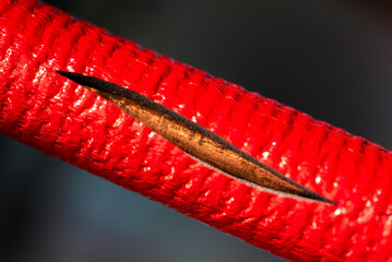 Leaky thermal pipe insulation foam, symbol of lack of protection and vulnerability to physical or...