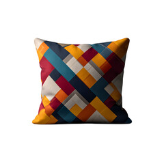 Decorative throw pillow with geometric design isolated on transparent background