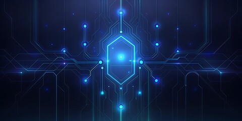 Fototapeta premium A futuristic digital network with glowing blue hexagonal core and intricate circuits.