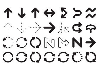 Modern Arrow Icon Collection –  Directional Vectors in Black and White. Art & Illustration