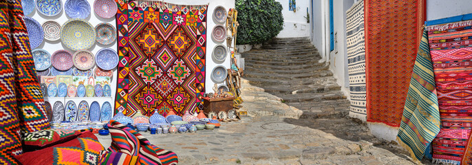 A street scene from the colorful town of Sidi Bou Said in Tunisia