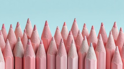 Pink Colored Pencils on Blue Background