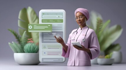Virtual nurse avatar demonstrating care routines with schedule panels
