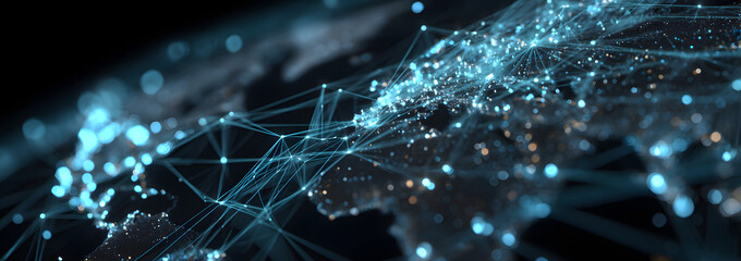 AI-driven data technology in a global network: illustration of big data, analytics, workflow and automation, showcasing a large language model transforming data stream with innovation and precision.