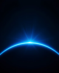 Fototapeta premium Ray Streak Burst of Blue Light Flare Behind Planet's Curved Edge