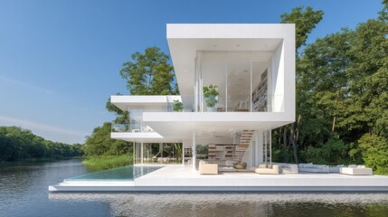 Modern White House beside River