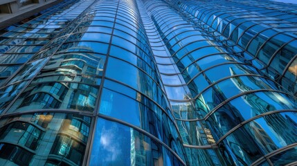 Blue Glass Skyscraper with Building Reflections
