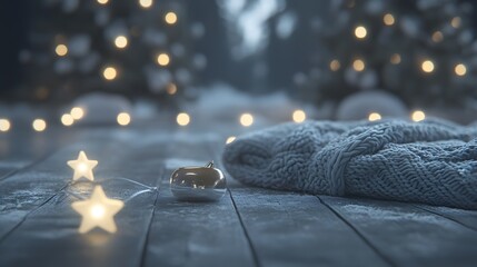 Cozy Christmas Scene,  Knit Sweater, Ornament, and Fairy Lights