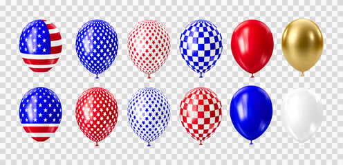 Fototapeta premium Realistic 3D balloons in USA colors and flags