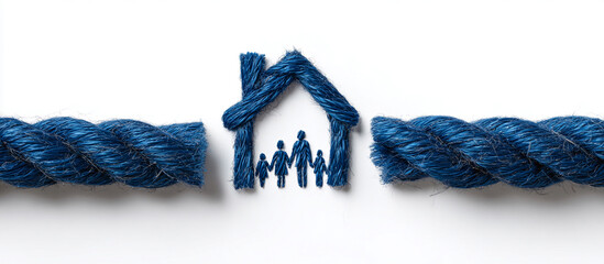Home and family design made with rope. For different family, financial, and mortgage concepts.