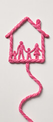 Home and family design made with rope. For different family, financial, and mortgage concepts.